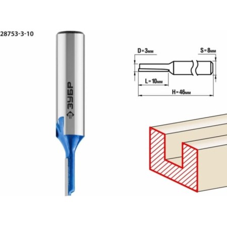 Frases groove bison 28753-3-10, straight, shank d = 8 mm, 3 x 10 mm