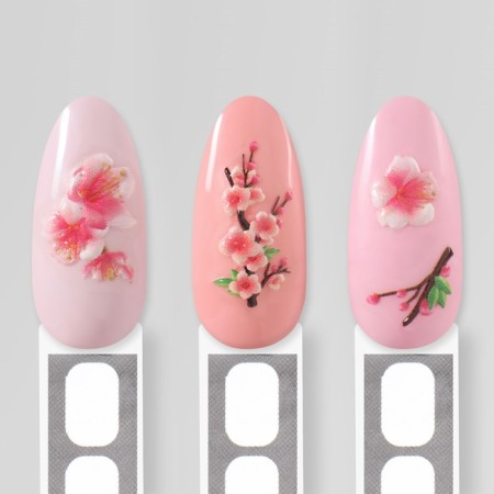 Nail stickers "Sakura", voluminous, pink/white color-3