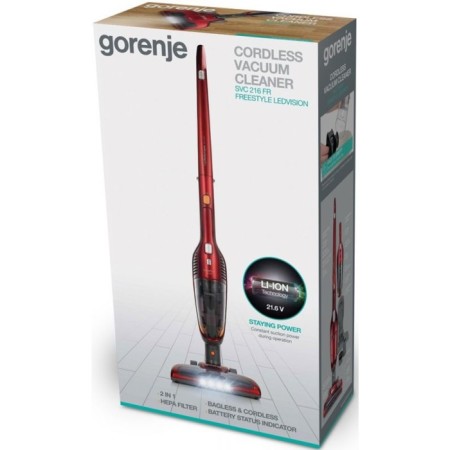 Hand Gorenje SVC216FR vacuum cleaner, 125 watts, 0.6 l, 3 nozzles, red-10