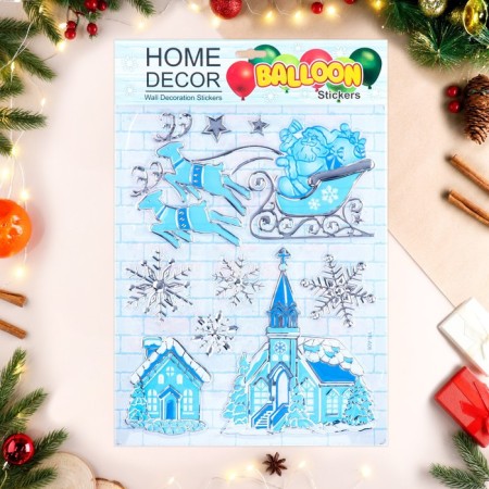 Stickers on the windows "New Year" Santa Claus, Winter House, 43 x 28 cm-1