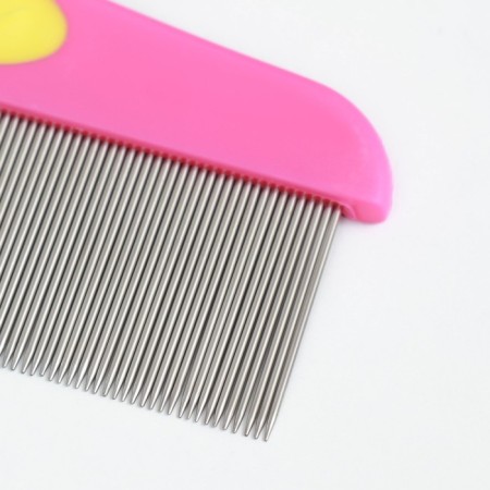 A comb for wool 15.6 x 5.3 cm, long teeth 3.4 cm, pink-yellow-2