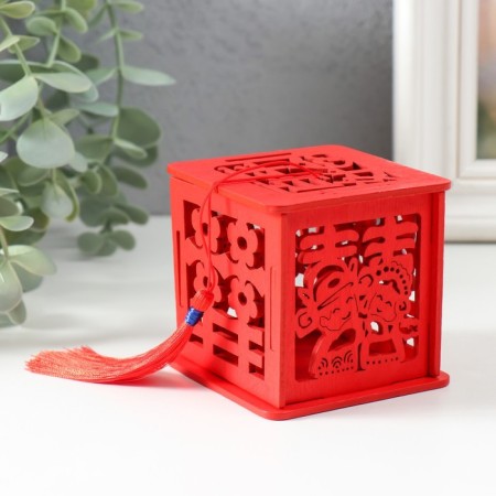 Casket wood "Plum Flower" Red 6.5x6.5x6.5 cm