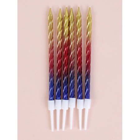 Candles for the cake "High spiral", 6 pcs, yellow gradient, red, blue-1