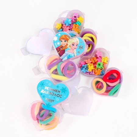 Hair elastic bands 20 pcs, hairpin crab 20 pcs, set, cold heart-3