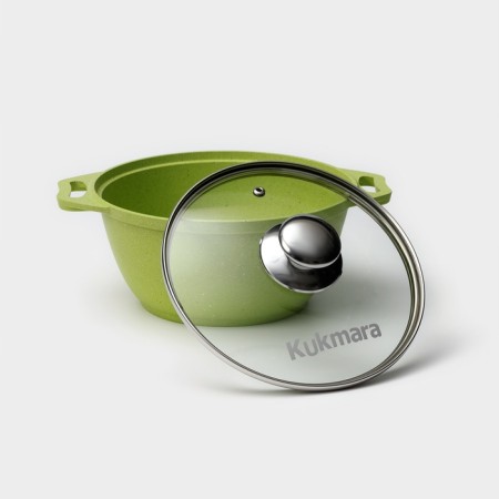 Trendy Style, 2 liter pan, glass cover, anti -stick coating, green color-1