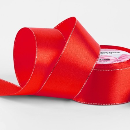 A satin ribbon "Silver threads", 40 mm × 23 ± 1 m, red color No. 26