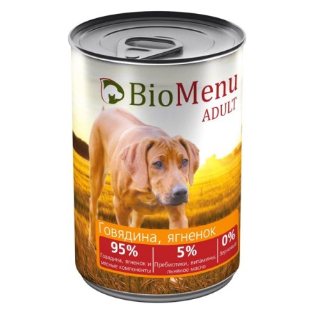 Canned food Biomenu Adult for dogs beef/lamb 95%-mo, 410g