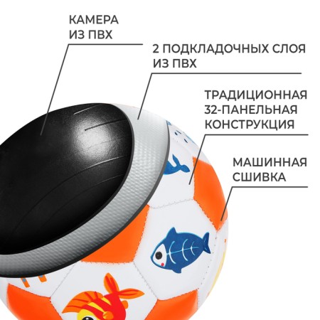 Football children's ball, PVC, machine stitching, 32 panels, size 2, color mix-2