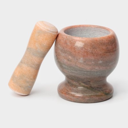 A mortar with a “marble” push, made of natural stone, brown color-2
