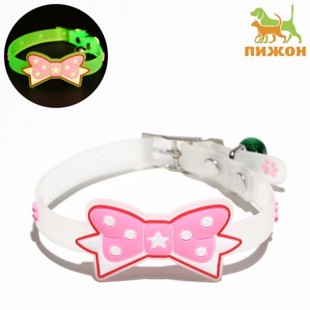 Collar "bow", 28 x 1 cm, Osh 18-24 cm, transparent/pink