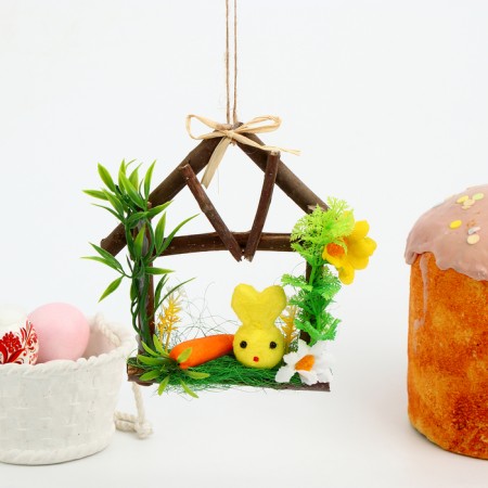 Decorative Easter suspension "Bunny in the house" 4 × 14 × 15.5 cm
