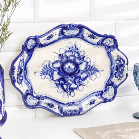 Big tray, gzhel, porcelain, 36x26 cm-5