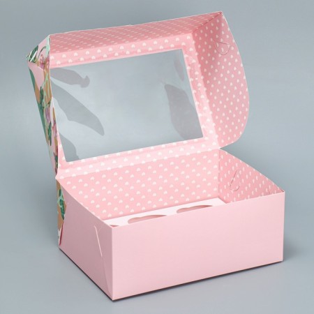 Capcake box, confectionery packaging double -sided, 6 cells “The most tender”, 25 x 17 x 10 cm-3