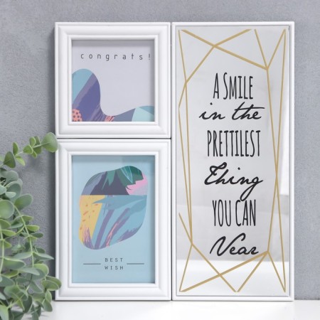 Photo frame in 2 photos 10x10, 10x15 cm+mirror "Smile" White set 3 pcs 31x27 cm