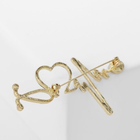 Brooch "Stetoscope" cardiogram, black color in gold-1