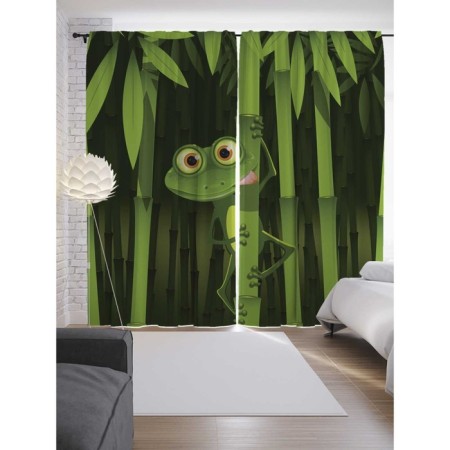 Photostes "Hungry Frog on the Bamboo", Saten, size 145x265 cm, 2 pcs