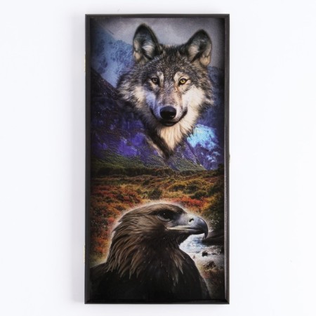 NARDS "Wolf and Eagle", wooden board 50 x 50 cm, with a field for playing checkers