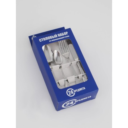 A set of cutlery "Wave", 24 items, a cardboard box with a window, silver color-4