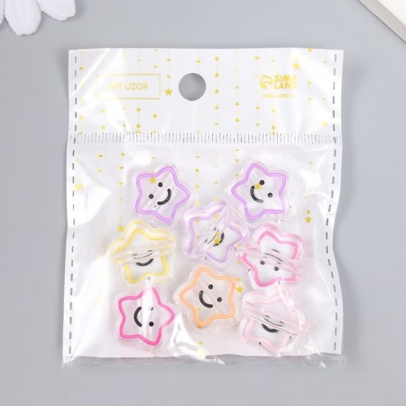 Busina Plastic "Funny star with colored stroke" Gloss Mix 2x2x0.8 cm-3
