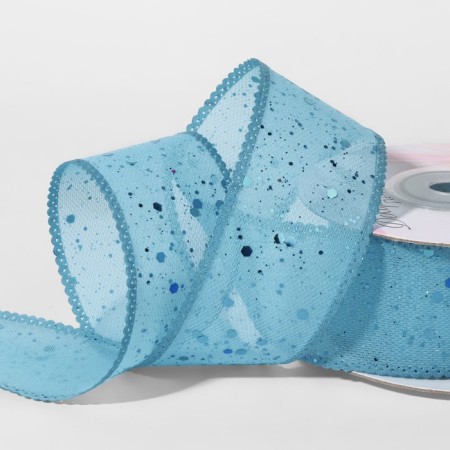 The tape is decorative, with glitter, 38 mm, 9 ± 0.5 m, blue color