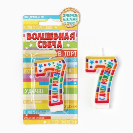 Candle for cake, number 7 "Happy Birthday".-3