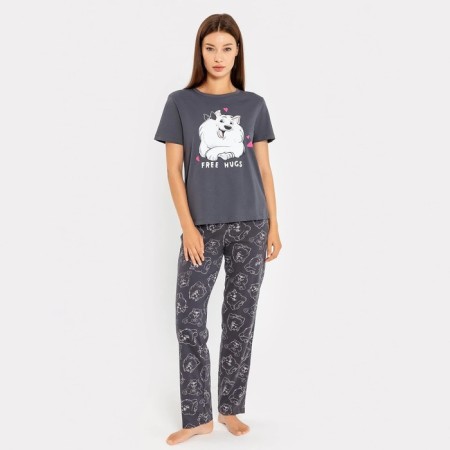 Homemade female set (T -shirt, trousers), graphite color, size 44 (s)