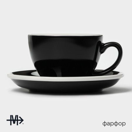 Coffee steam porcelain Magistro Coffee Time, 2 objects: a cup 200 ml, a saucer d = 14.5 cm, black color is black-1