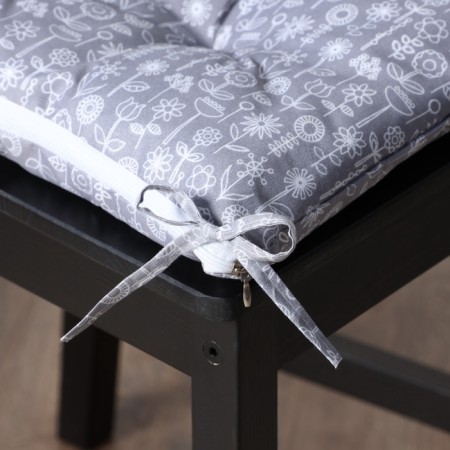Сидушка на стул Этель "Цветы" цв. grey, 40х40 см, 100% п/э-4