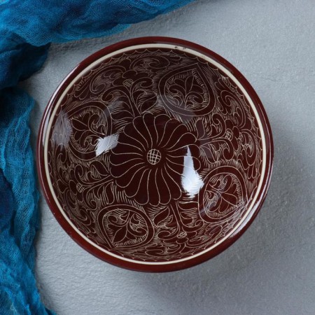 Rishtan ceramics "patterns" 15.5 cm, medium, brown-1