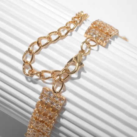 Bracelet with rhinestones "Bright" square, white color in gold, 18 size-1
