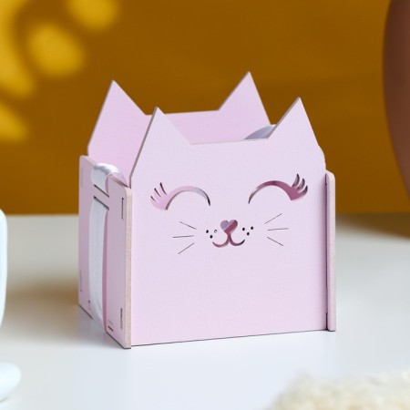 Kashpo wooden 10 × 9.5 × 11 cm unique "pussy", handle tape, pink
