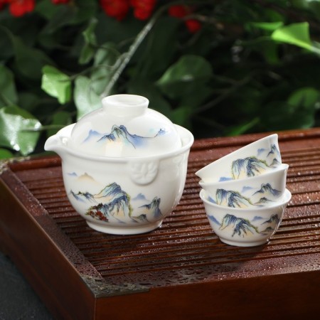 Keramic tea “Eastern Wisdom” set, 4 subjects: 3 PIALA 40 ml, gayvan 240 ml, white color-1