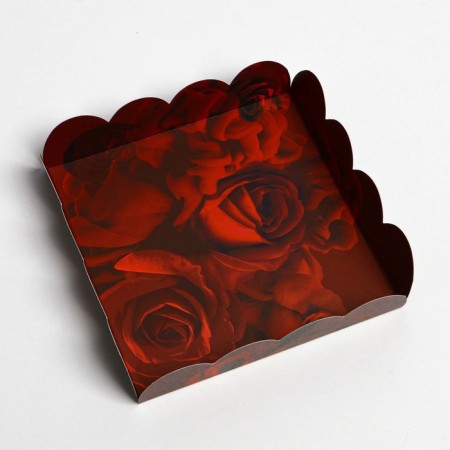Cookie box, confectionery packaging with PVC lid, "roses", 13 x 13 x 3 cm-3