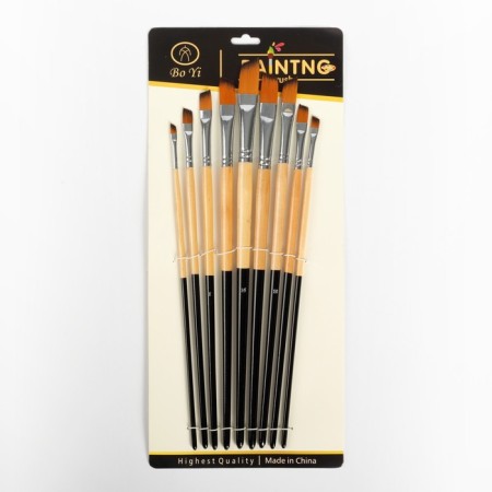 A set of brushes nylon, 9 pieces, flat, beveled, with long handles