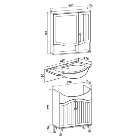 Bathroom mirror RUNO "Marseille 65" Mint, 16 x 65 x 75 cm-2