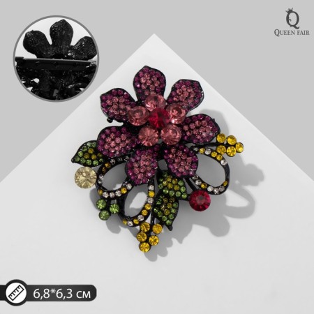 Brooch "Flower" with curls, pink color in ferrous metal