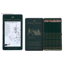 A set of pencils of black firmness Faber-Castel Castell 9000, 12 pieces, 8B-2H, in a metal pencil case