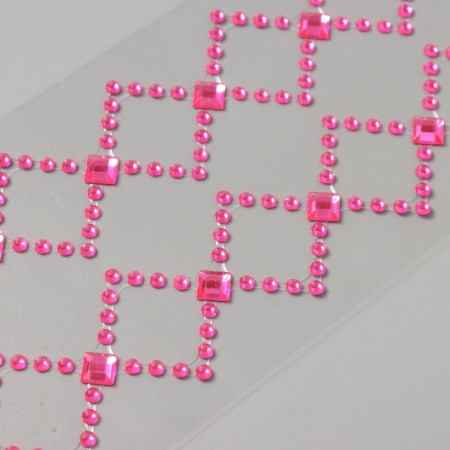 Sticker of rhinestone plastic "Pattering from a rhombus" Raspberry 35x8 cm-2
