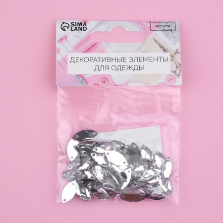 Rhound rhinestones "petal", 7 × 15 mm, 50 pcs, white color-4