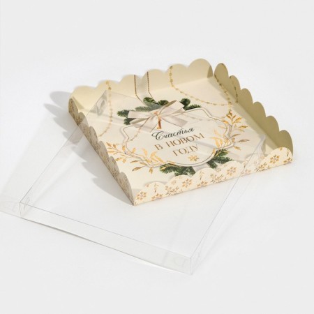 Box for confectionery with PVC lid "elegant", 21 x 21 x 3 cm, new year-3