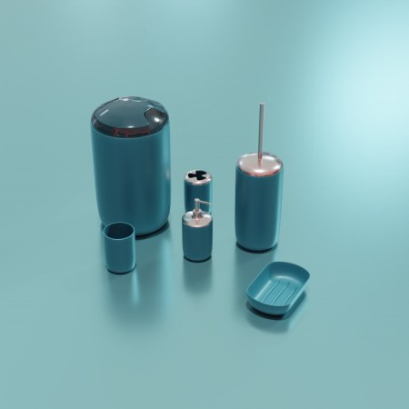 A set of accessories for the Trinity bathroom, 6 items (soap dish, soap dispenser, two glasses, ruff, bucket), blue color-3