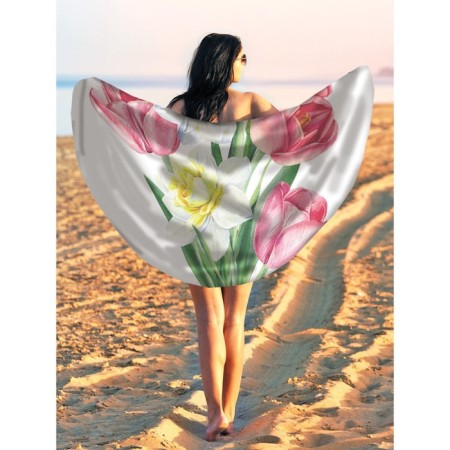 Pareo and beach rug "Spring bouquet", D = 150 cm