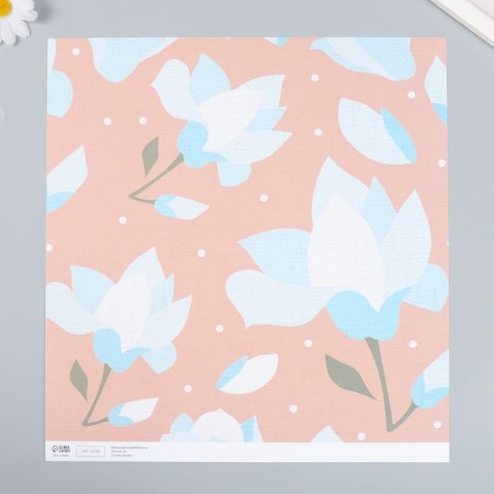 Scrapbooking paper "Pale blue flowers" density 180 g 30.5x32 cm-1