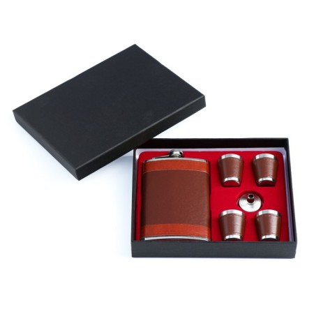 Gift set "Business" 6 in 1: Flake 270 ml, funnel, 4 glasses, brown, 17 x 23 cm