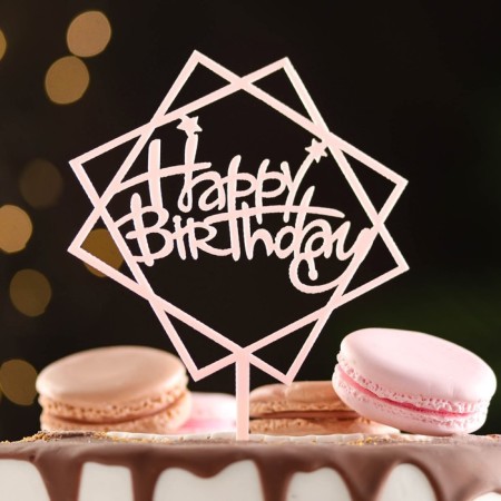 Topper "Happy Birthday", geometry, light pink, giving beautifully