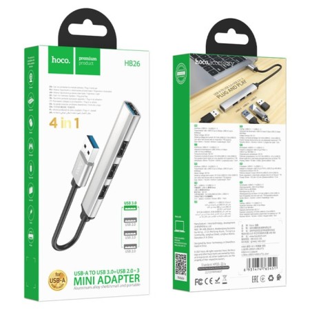 Adapter Hoco HB26, 4 V 1, USB - USB3.0/USB2.0*3, cable length 13 cm, silver-4