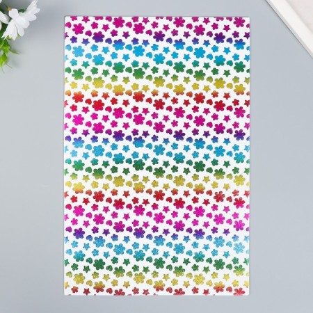 Foamiran holography "Flowers and stars on white" 2 mm format A4 set of 5 sheets-3