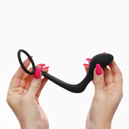 Anal plug with an erective ring, prostate stimulator, software, silicone, black-11