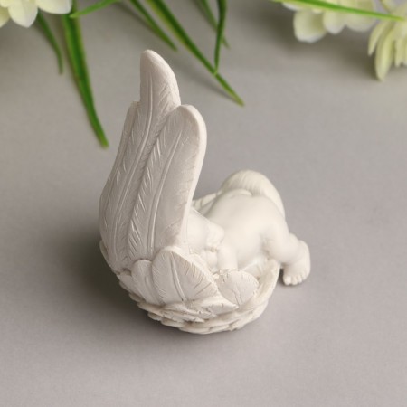 Polystone souvenir "Baby sleeping in the wing" White 8.7x6x5.5 cm-3