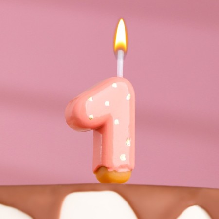 Candle in the cake "Strawberry glaze", number "1", pink, 3.8 cm